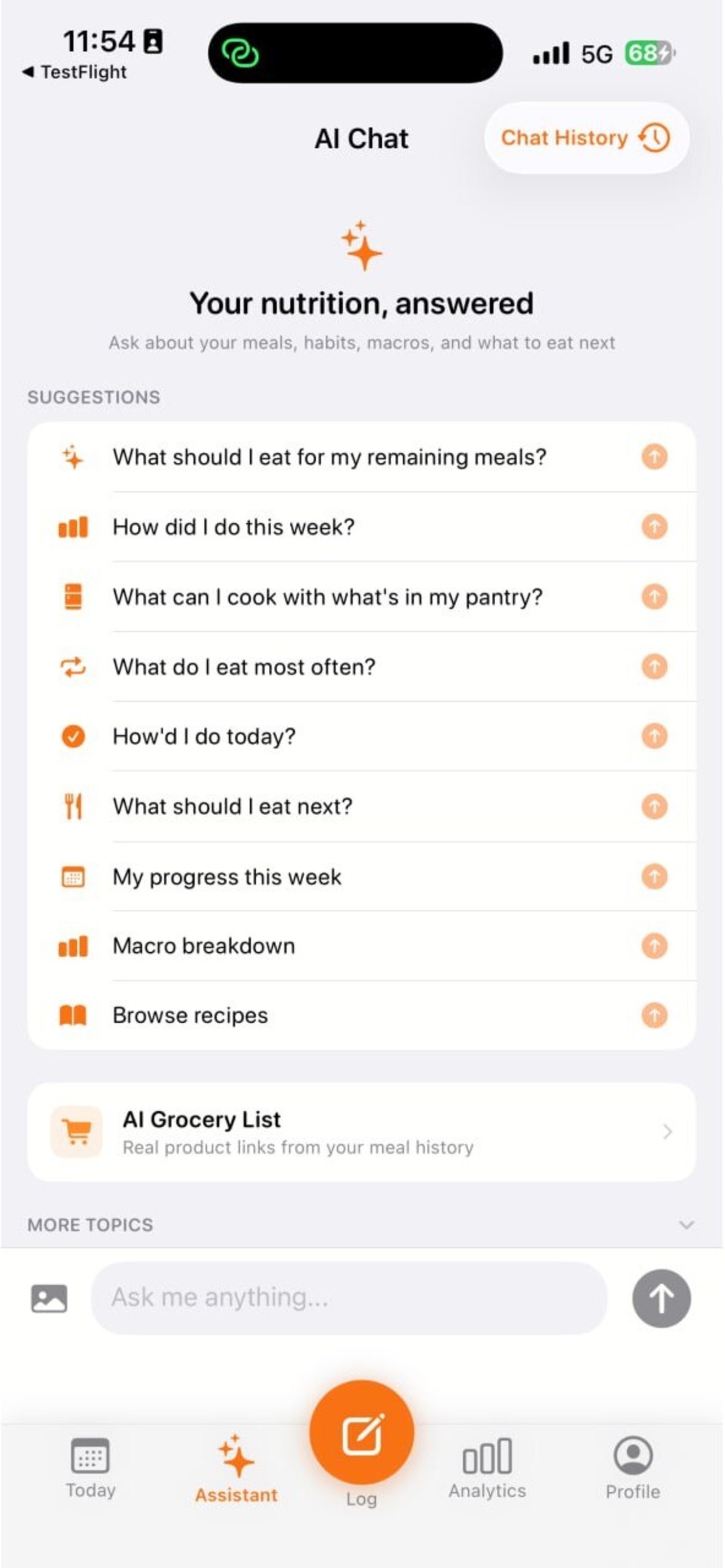 MealScout iOS AI assistant chat screen