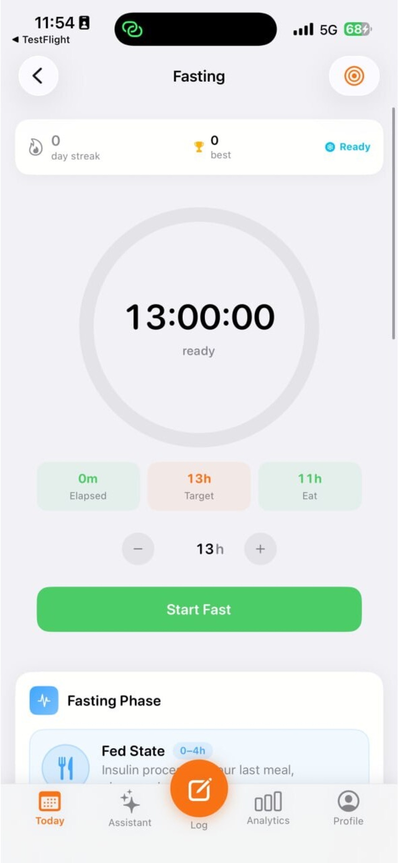 MealScout iOS fasting and consistency tracking screen
